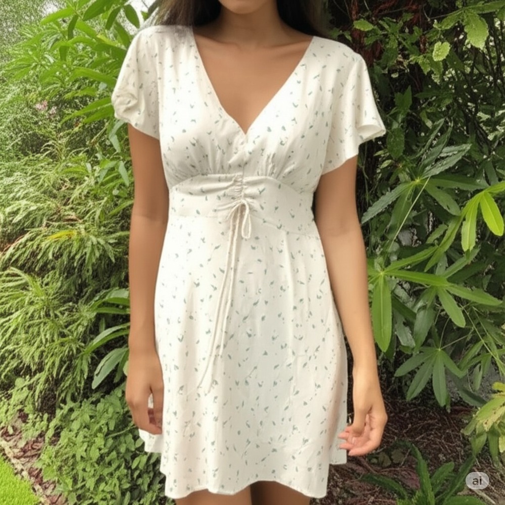 NWT Earthbound Cottagecore Daisy Babydoll Mini Dress Cream‎ Flutter Fairycore M
